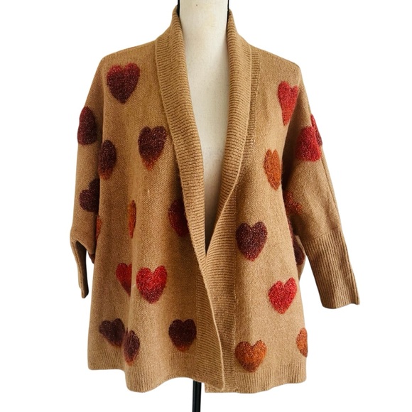 Anthropologie Boucle Heart Knit Cardigan Sweater One Size